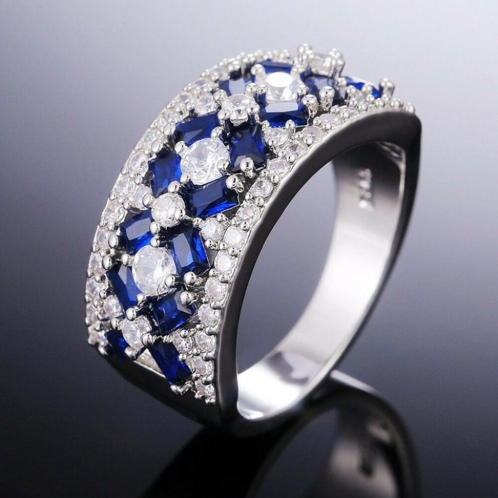 New Splendid 925 Silver Diamond Sapphire Band